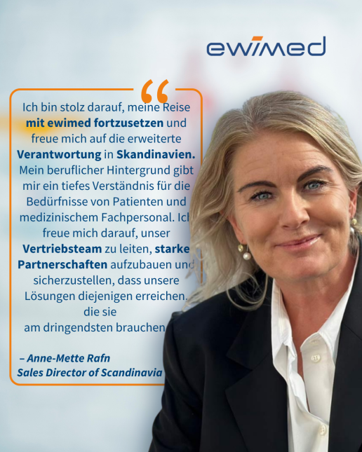 Führungswechsel bei ewimed. Anne-Mette Rafn übernimmt den Vertrieb in Skandinavien.