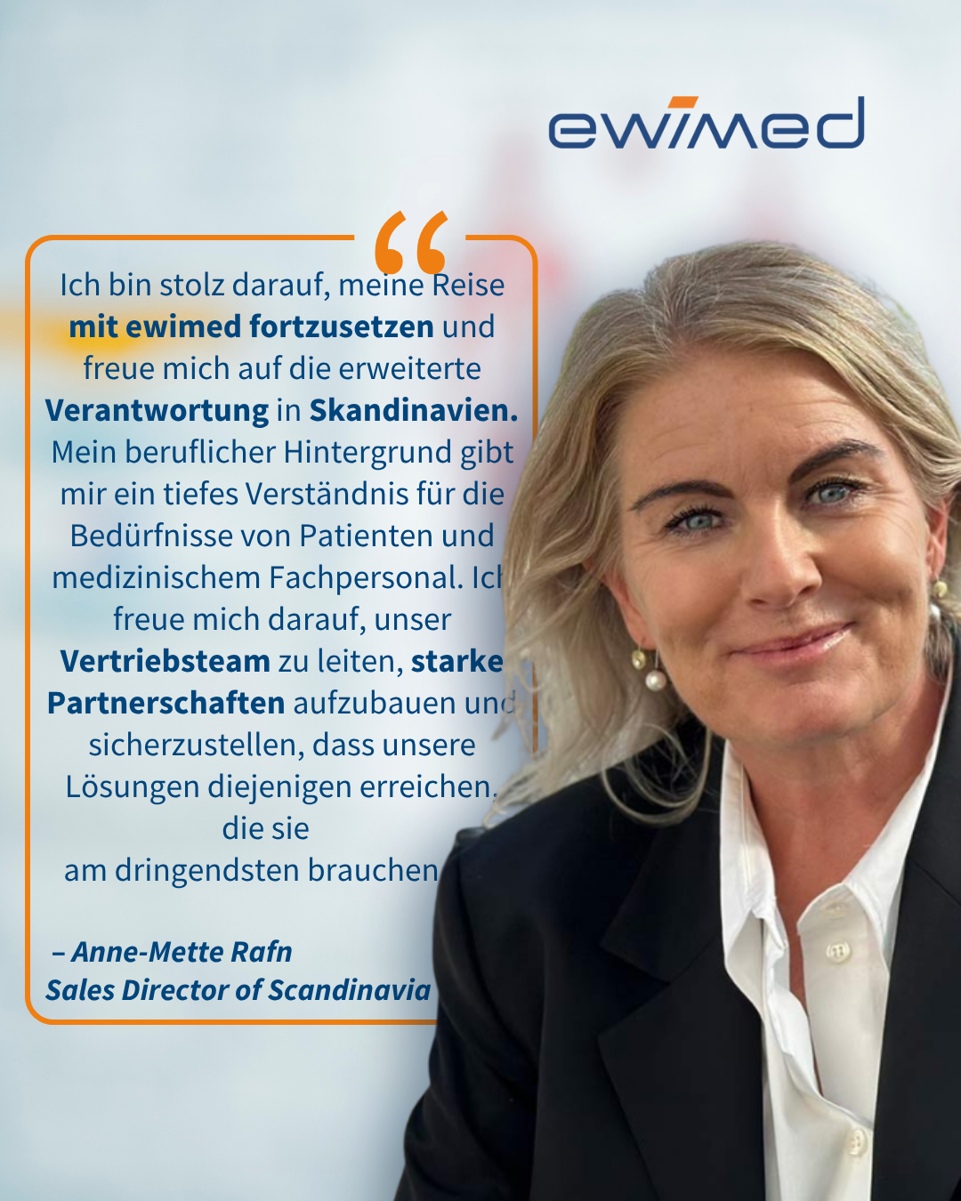 F&uuml;hrungswechsel bei ewimed. Anne-Mette Rafn &uuml;bernimmt den Vertrieb in Skandinavien.